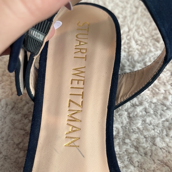 Mint condition Stuart Weitzman Alexandrine Suede Block-Heel Sandals Blue SZ 10 - Picture 4 of 8